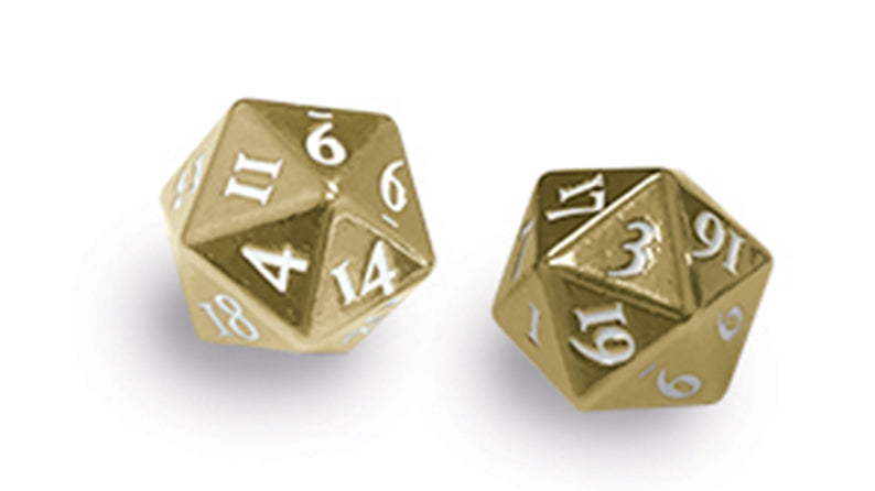 ULTRA PRO - Heavy Metal D20 2-Dice Set - Gold w/ White Numbers